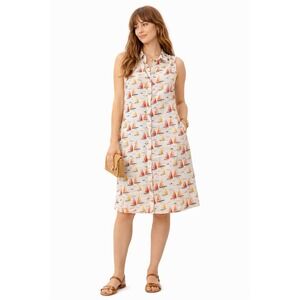 Cynthia Rowley 100% Linen  Sail Boat Print Button Up Knee Length S Dress Coastal